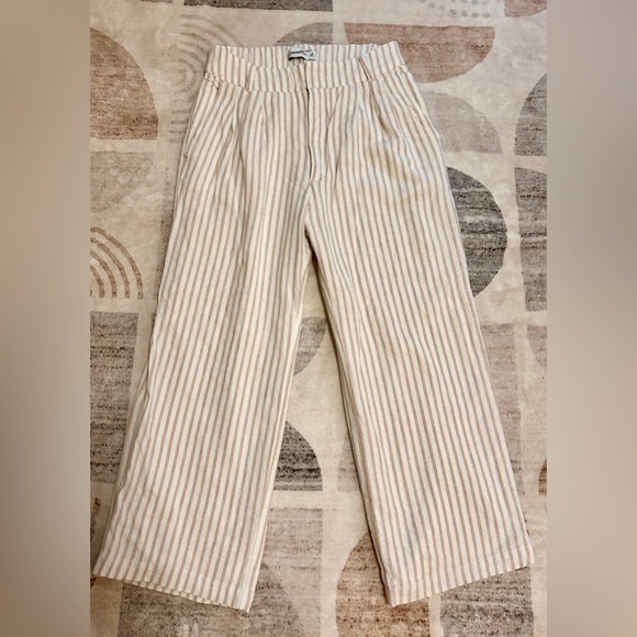 Abercrombie & Fitch Pants - Abercrombie & Fitch Striped Tan Women’s Linen Blend lined Pant size:Sr